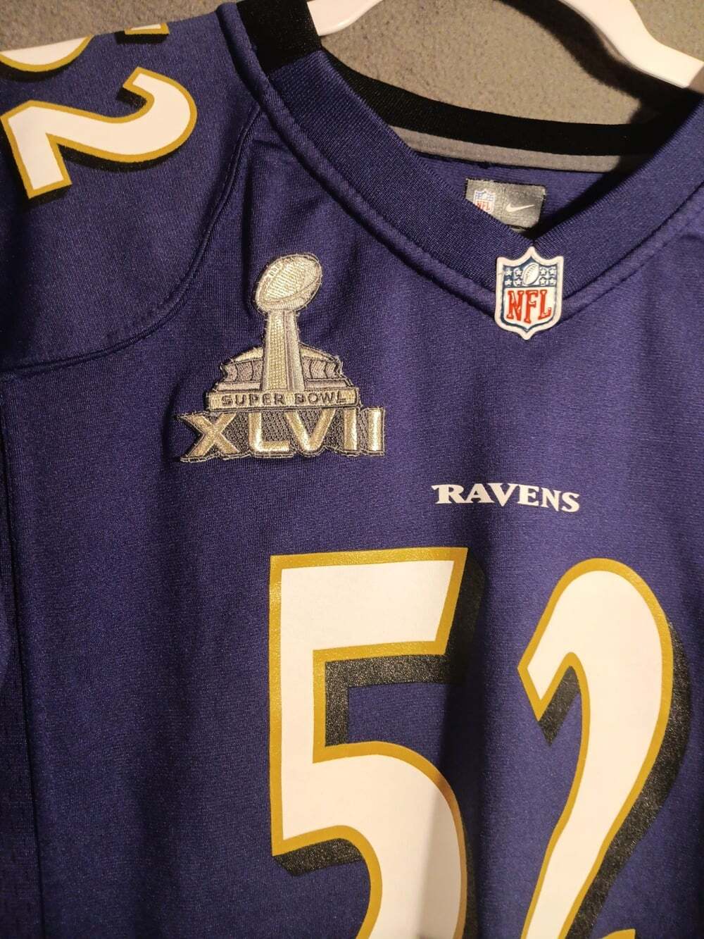 Ravens Ray Lewis #52 XL Youth Nike NFL Super Bowl Jersey Baltimore Ravens - Picture 3 of 6